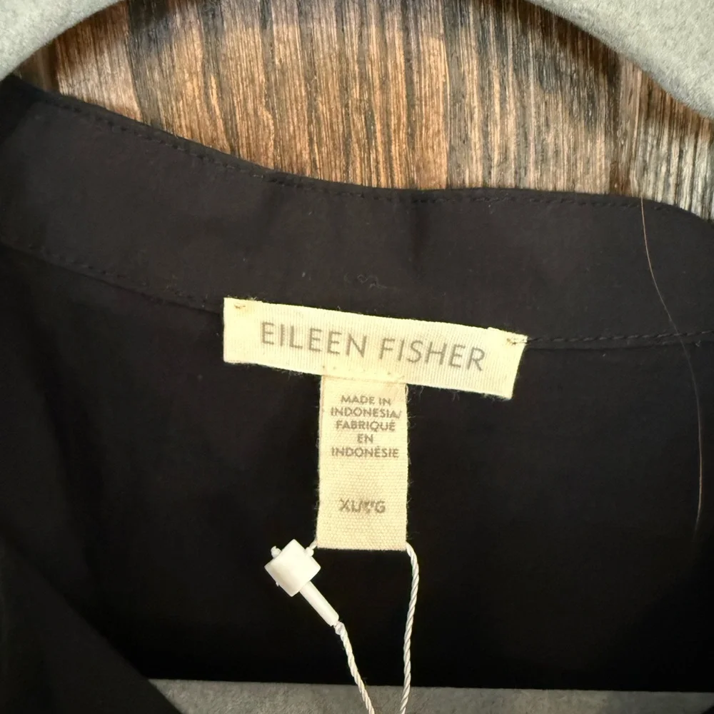 NWT Eileen Fisher Black Mandarin Collar Boxy Button-Up Shirt XL - Picture 3 of 10